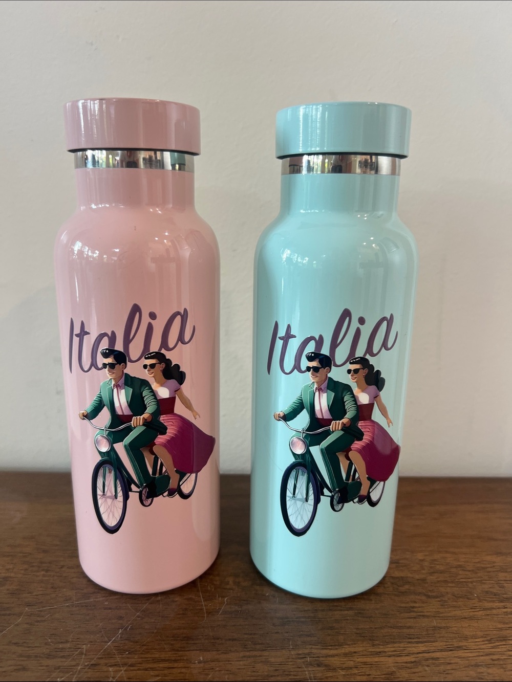 Travel Memories Pink & Teal Italia Water Bottles (Set of 2)